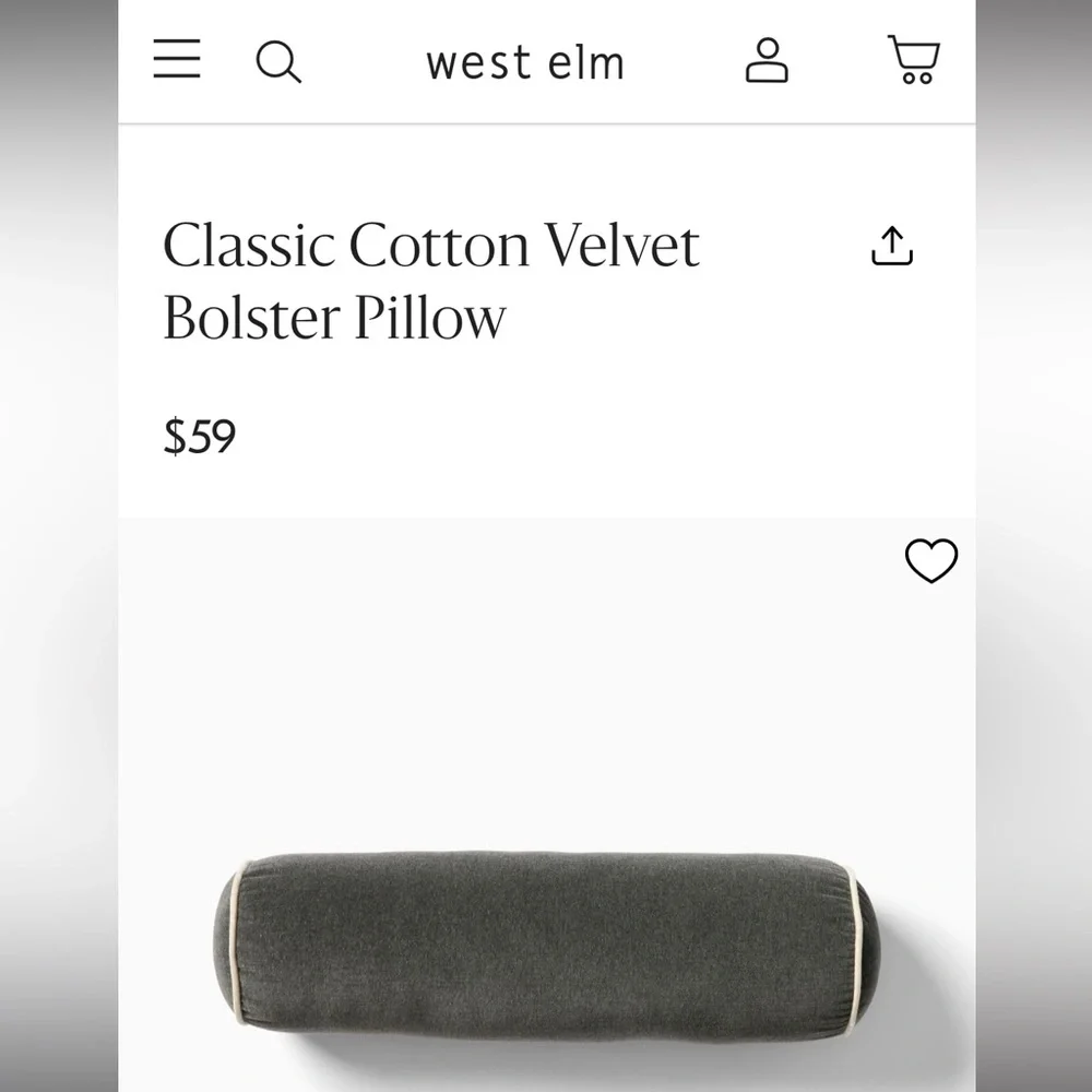 West Elm Classic Cotton Velvet Bolster Pillow Slate #2